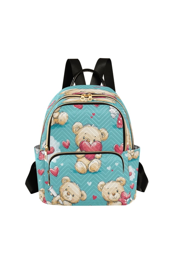 Adorable Teddy Bears Heart Pattern Butterfly Backpack Durable Lightweight Shoulder Bag Built-in Laptop Sleeve and Multiple Utility Compartments