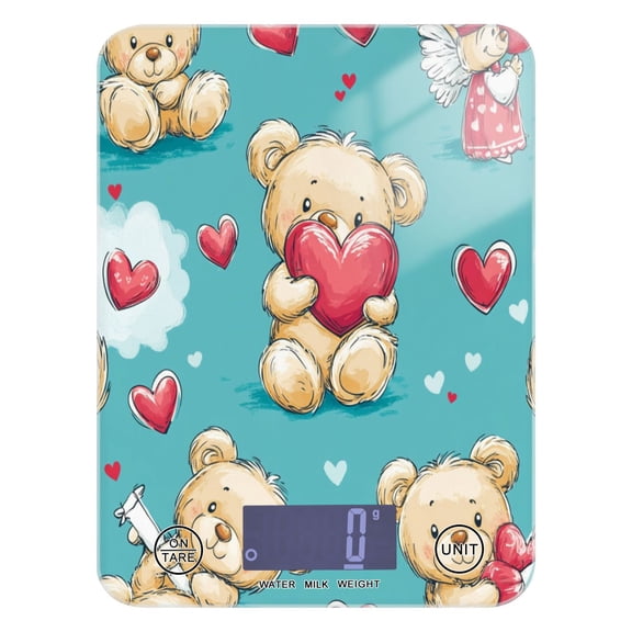 WOBOGO Adorable Teddy Bears Heart Pattern Kitchen Scale Digital Gram and Ounce Weighing for Cooking Baking Ketogenic Diet Meal Prep