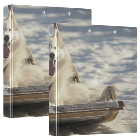 WOBOGO Alaskan Dog on A Sledge File Folders Extra Large Capacity to Hold 200 Sheets of Documents Hard Shell Ring Binder for School Home Office