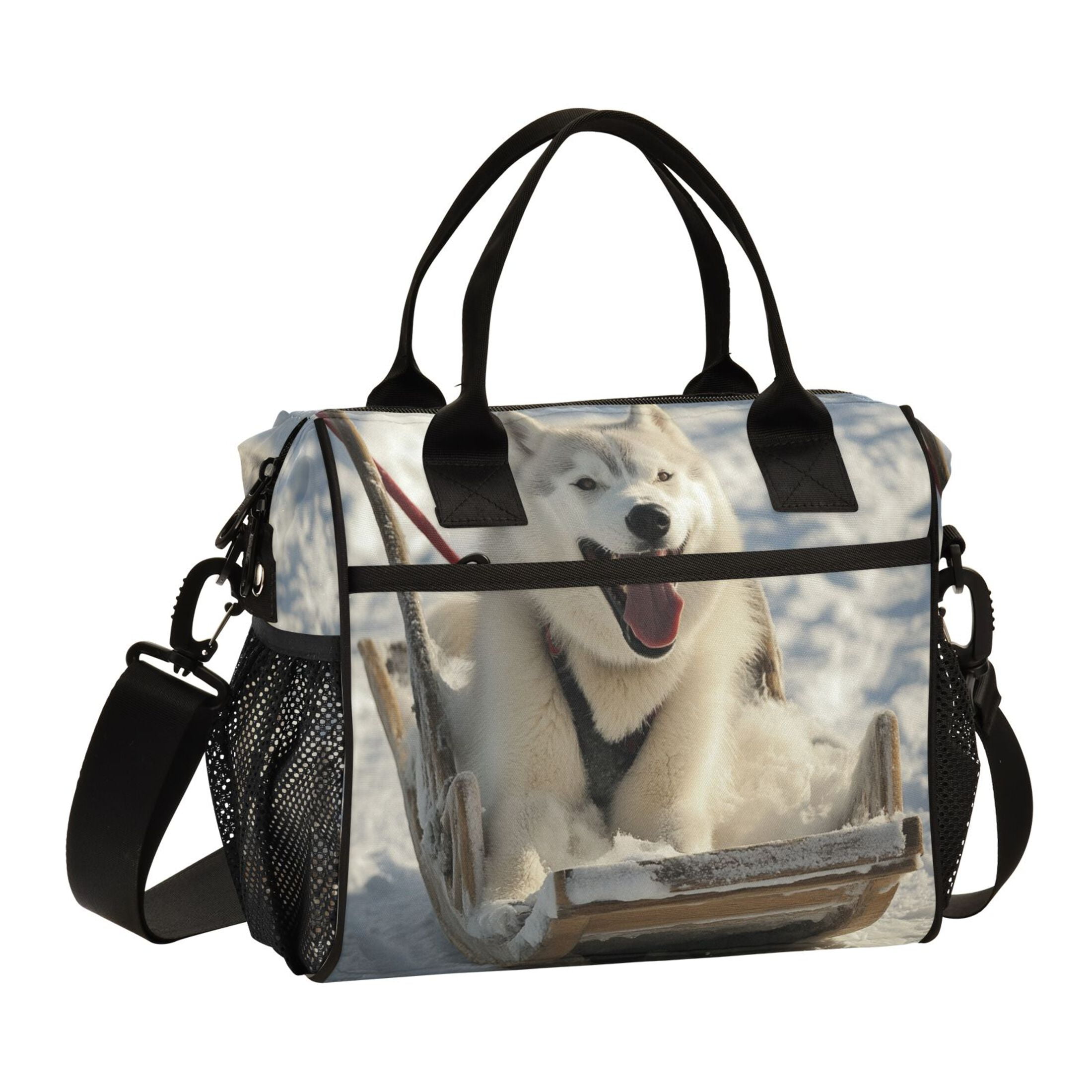 WOBOGO Alaskan Dog on A Sledge Lunch Bag Large Capacity Leak Proof Insulation Soft Adult Men and Women Universal 11×10.6×5.5in