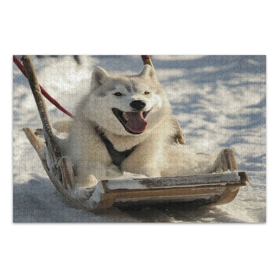 WOBOGO Alaskan Dog on Sledge Jigsaw Puzzle Challenge 500 Piece Jigsaw Suitable for Game Night Finished Size 20.5 x 14.9in