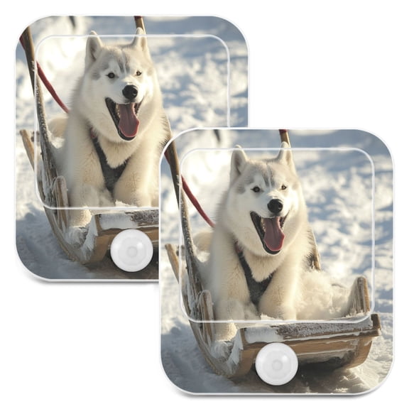 WOBOGO Alaskan Dog on Sledge Night Light Lamp with Smart Sensor Dusk to Dawn Sensor 0.6W Plug-in 2-Pack