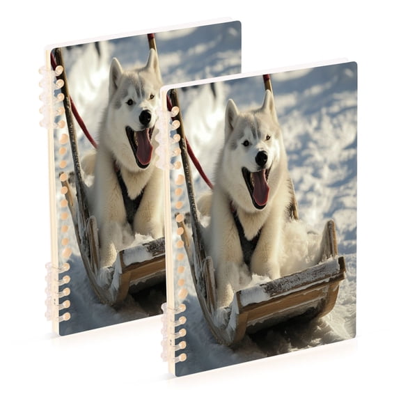 WOBOGO Alaskan Dog on Sledge Notebook College Horizontal Grid Paper Ink Spill Resistant Water Resistant Cover 8.3x5.7x0.4in