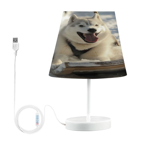 WOBOGO Alaskan Dog on Sledge Table Lamps Bedroom 3-Speed Dimmable Farm Style with Fabric Shade for Reading and Home Office