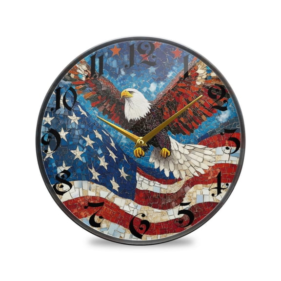WOBOGO American Flag Bald Eagle Acrylic Wall Clock Battery Operated 11.9in Silent No Tick Bedroom Living Room Office Classroom Decoration