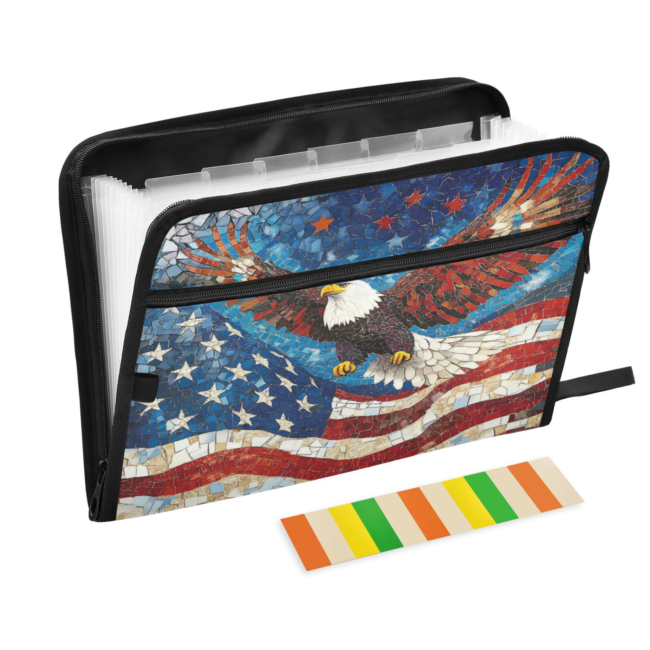 WOBOGO American Flag Bald Eagle Expanding File Folder Letter Size Accordion Filing Organizer 13 Pocket Separate Organ Pocket