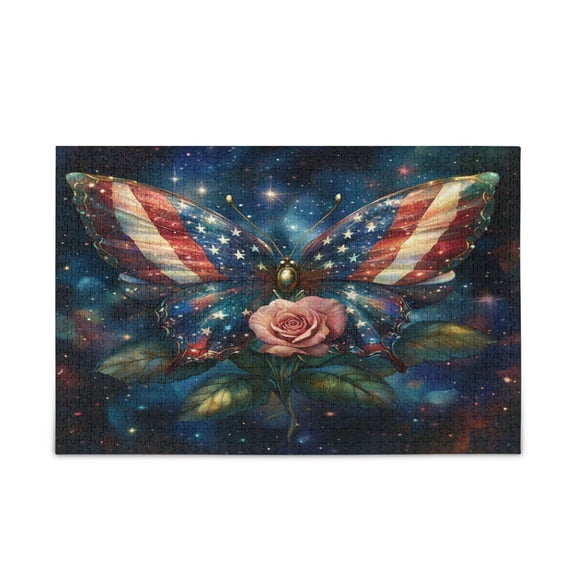 WOBOGO American Flag Butterfly Puzzle Challenge 500 Piece Jigsaw Suitable for Game Night Finished Size 20.5 x 14.9in