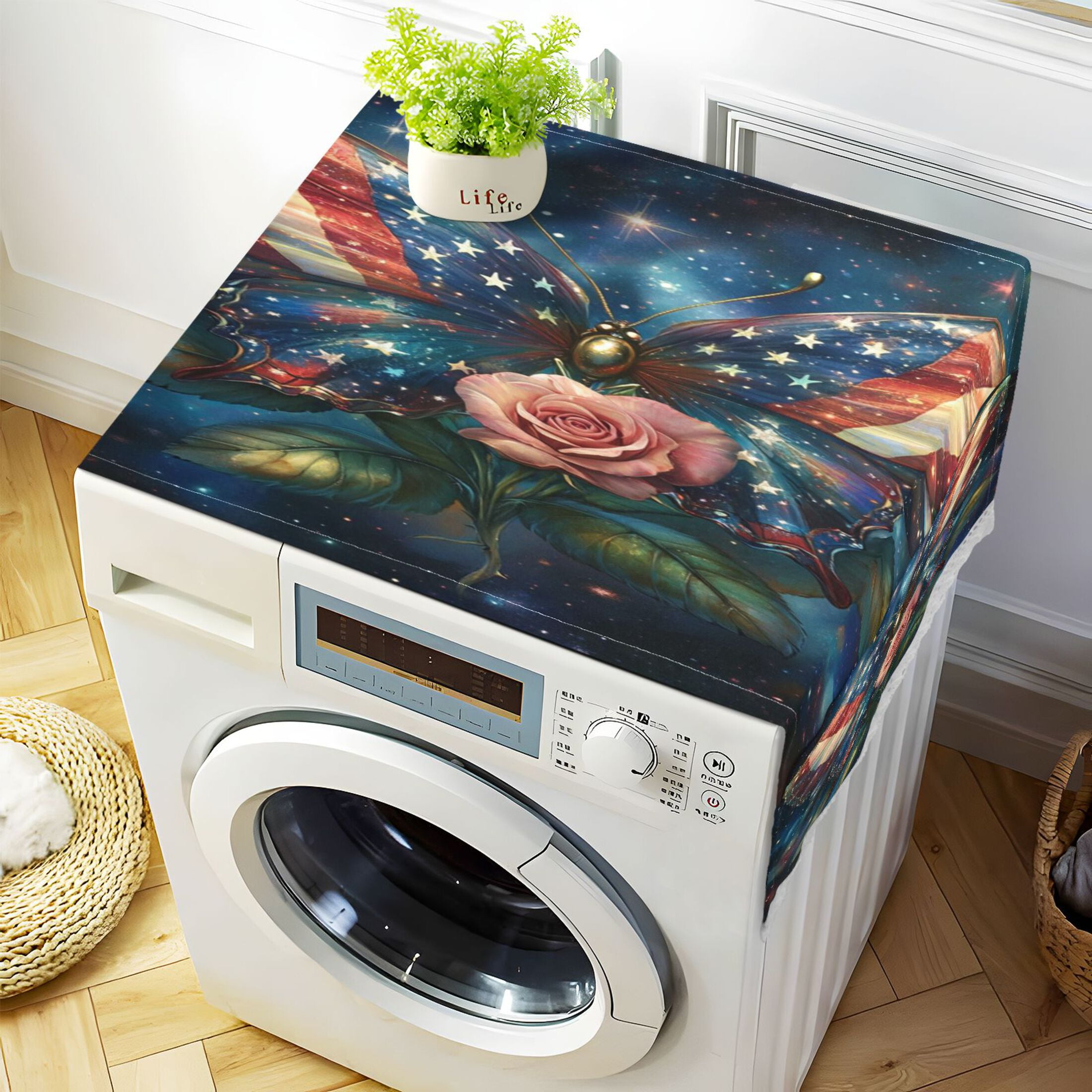 WOBOGO American Flag Butterfly Washing Machine Cloth Dryer Refrigerator Top Cover Protective Non-Slip Mat For Kitchen Laundry