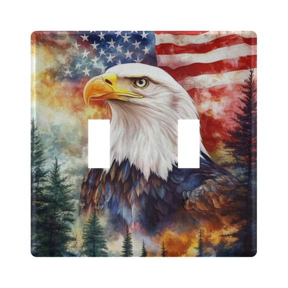 WOBOGO American Flag Eagle Tree 2-hole Switch Plates PC Flame Retardant Plastic Material Glossy Finish Smooth Touch 4.56x4.48x0.27in