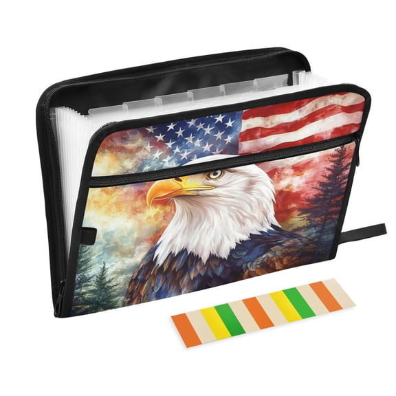 WOBOGO American Flag Eagle Tree Expanding File Folder Letter Size Accordion Filing Organizer 13 Pocket Separate Organ Pocket