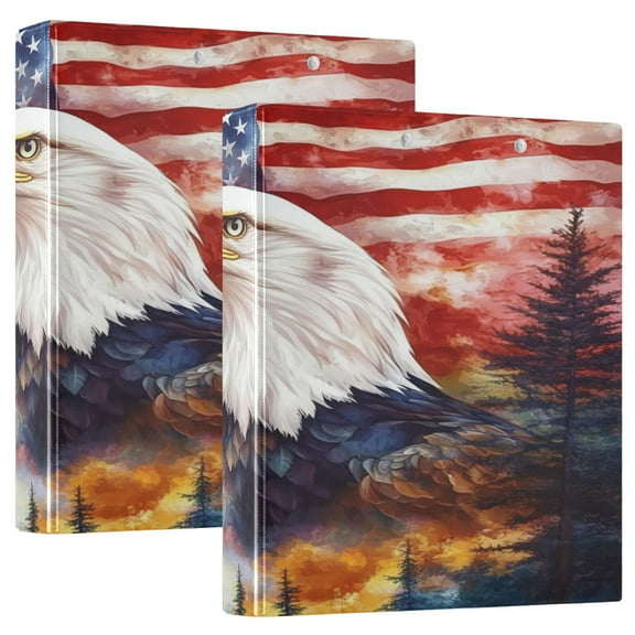 WOBOGO American Flag Eagle Tree File Folders Extra Large Capacity to Hold 200 Sheets of Documents Hard Shell Ring Binder for School Home Office
