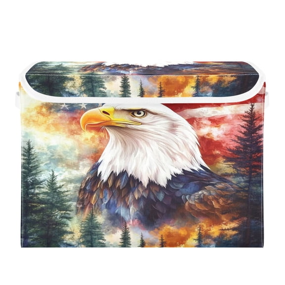 WOBOGO American Flag Eagle Tree Large Collapsible Storage Box Flip Lid Fabric Decorative Organizer Container Basket with Handles 16.512.611.8in