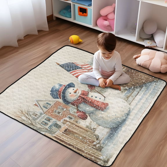 WOBOGO American Flag Snowman Baby Playmats Extra Large Waterproof Rollable Activity Pads for Toddlers 5050inch