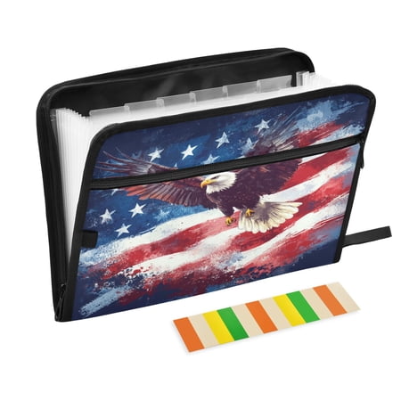 WOBOGO American Flag with Eagle Expanding File Folder Letter Size Accordion Filing Organizer 13 Pocket Separate Organ Pocket