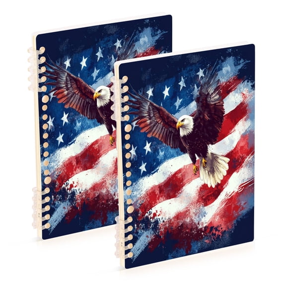 WOBOGO American Flag with Eagle Notebook College Horizontal Grid Paper Ink Spill Resistant Water Resistant Cover 8.3x5.7x0.4in