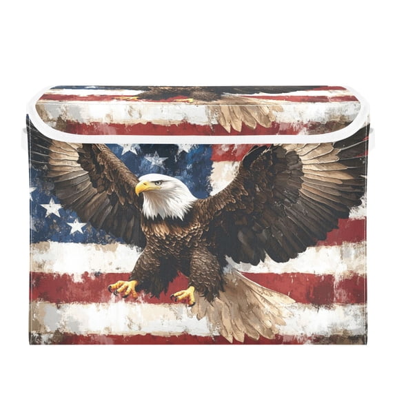 WOBOGO American Patriotic Faith Large Collapsible Storage Box Flip Lid Fabric Decorative Organizer Container Basket with Handles 16.512.611.8in