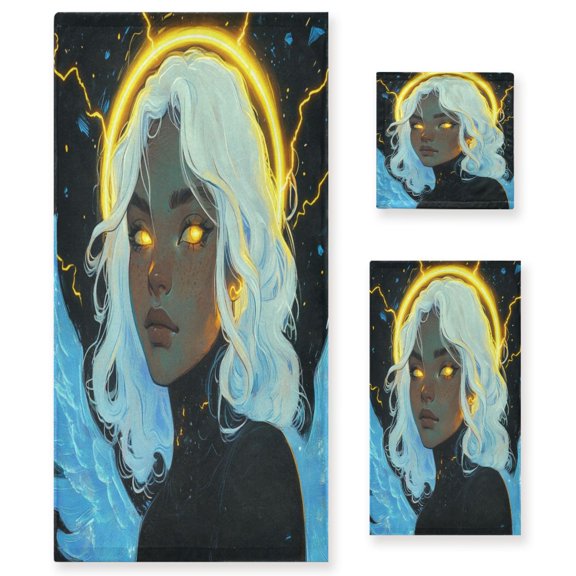 WOBOGO An Angelic Figure with Wings Ultra Soft 3 Pack Cotton Towel Set Includes 60 x 30in Bath Towel 28 x 16in Face Towel and 13 x 13in Small Square Towel for Everyday Use Lightweight and Compact