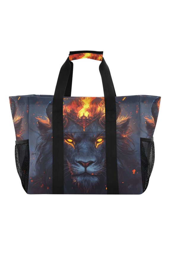 An Evil Dark Lion Pattern Tote Shopping Bag Reusable Heavy Duty Durable Foldable Washable 15.412.89.8in