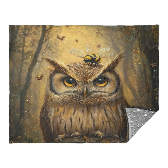 WOBOGO An Owl with Bumblebee Pattern Facecloth Blanket Fluorescent Effect in The Dark Four Seasons of Comfortable and Soft Skin Friendly Sheet 7055in