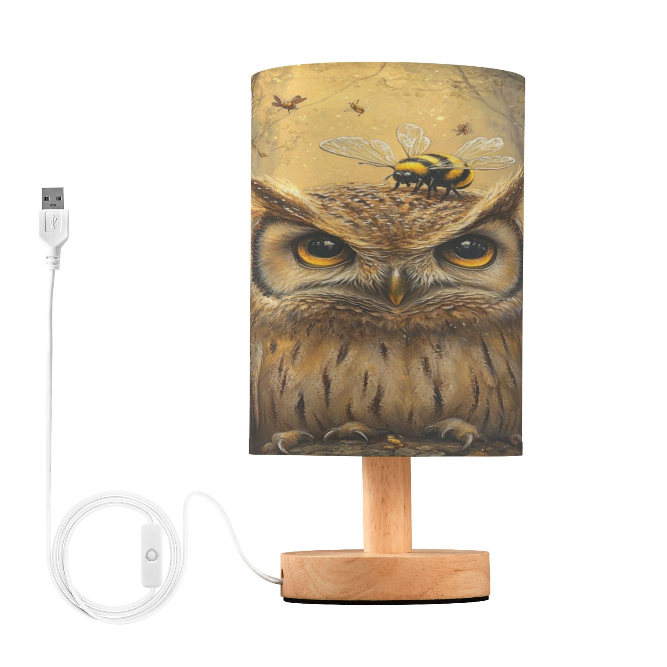 WOBOGO An Owl with Bumblebee Pattern Bedroom Table Lamp USB Power ...