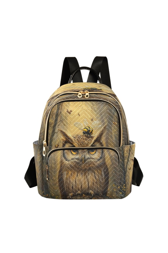 An Owl with Bumblebee Pattern Butterfly Backpack Durable Lightweight Shoulder Bag Built-in Laptop Sleeve and Multiple Utility Compartments