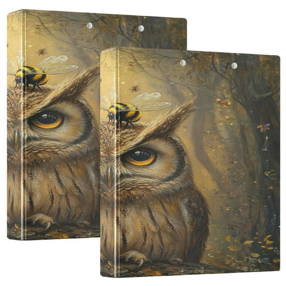WOBOGO An Owl with Bumblebee Pattern File Folders Extra Large Capacity to Hold 200 Sheets of Documents Hard Shell Ring Binder for School Home Office