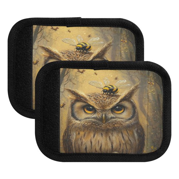 WOBOGO An Owl with Bumblebee Pattern Luggage Handle Wrap 2Pcs Made of Neoprene is Soft and Flexible Suitable for Many Bags Shoulder Pads.