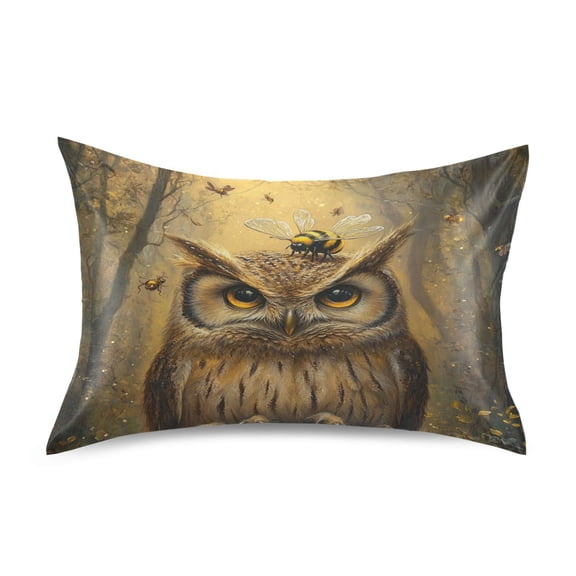 WOBOGO An Owl with Bumblebee Pattern Satin Pillowcase Soft Smooth Envelope Design Comfortable Bedding Essentials 20×26in