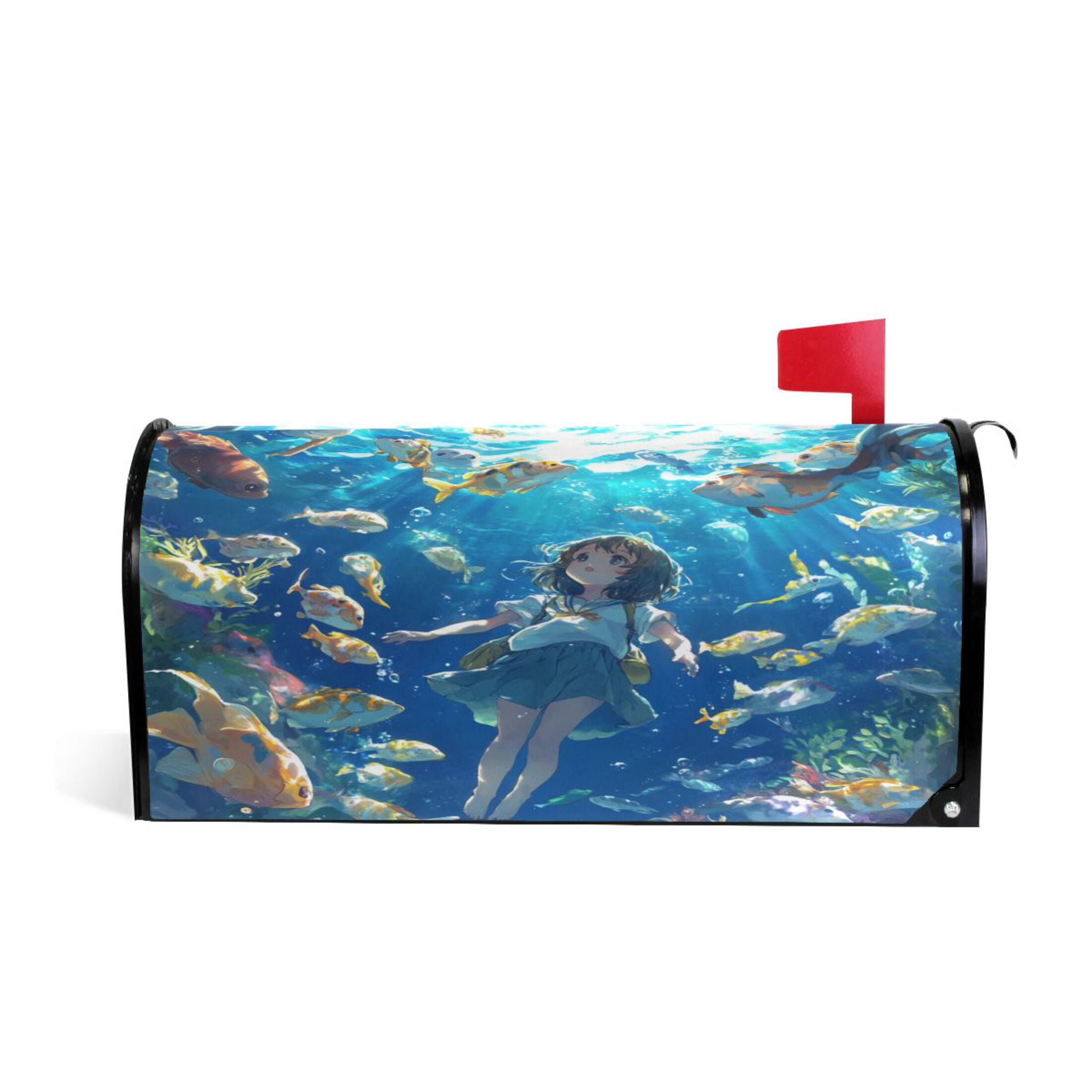 WOBOGO An Undersea World Lass Mailbox Cover Magnetic for Garden Yard Home Decor Standard Size 25.4×20.78in