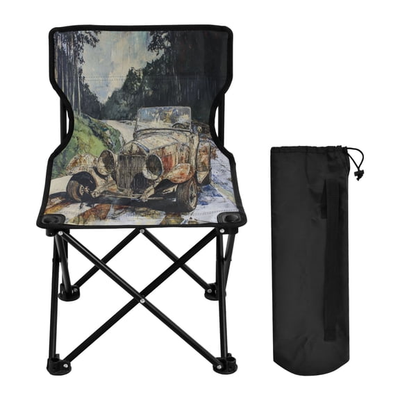 WOBOGO Ancient Cars Camping Chair Convenient Four Corner Backrest Folding Stool Can Hold Up to 220lbs