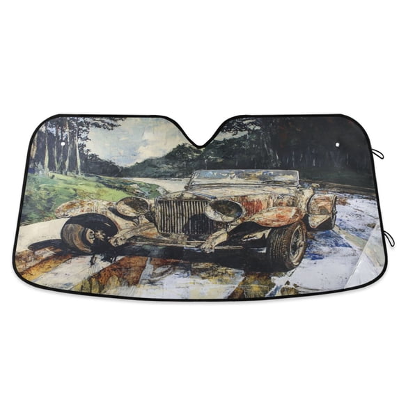 WOBOGO Ancient Cars Car Windshield Sunshades Autopilot Lightweight Accordion Sun Visor 57×31.5in