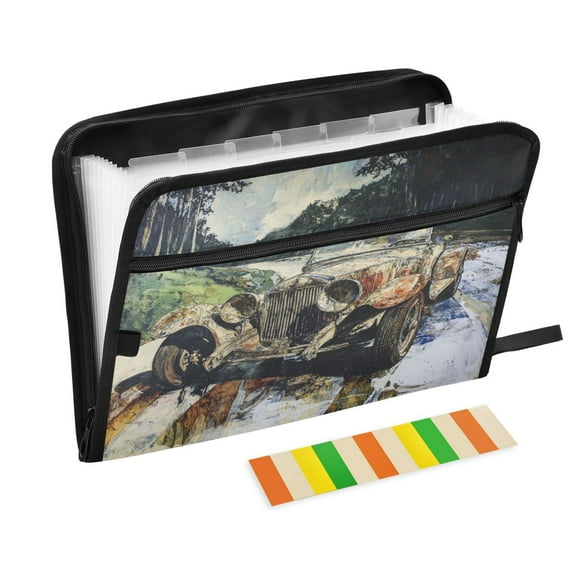 WOBOGO Ancient Cars Expanding File Folder Letter Size Accordion Filing Organizer 13 Pocket Separate Organ Pocket