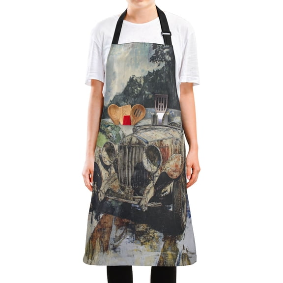 WOBOGO Ancient Cars Long Apron Waterdrop Resistant with 2 Pockets Cooking Kitchen Chef Apron for Women Men