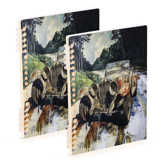 WOBOGO Ancient Cars Notebook College Horizontal Grid Paper Ink Spill Resistant Water Resistant Cover 8.3x5.7x0.4in