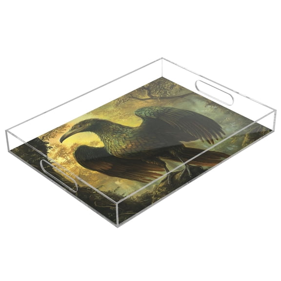 WOBOGO Ancient Giant Eagle Acrylic Serving Trays 15.7x11.8 Inch Spill Proof Clear Decorative Organizer with Handle