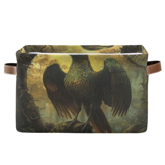 WOBOGO Ancient Giant Eagle Square Storage Basket with Waterproof Canvas and PE Lining Durable PU Leather Handles 14.2×10.2×8.3in