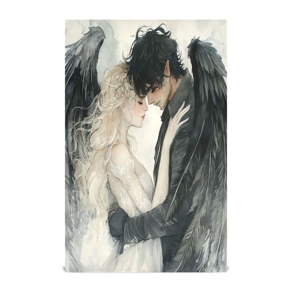 WOBOGO Angel Devil Kitchen Towel 1 Piece Large Cotton Dishcloth Premium Absorbency Set with Hanging Loop