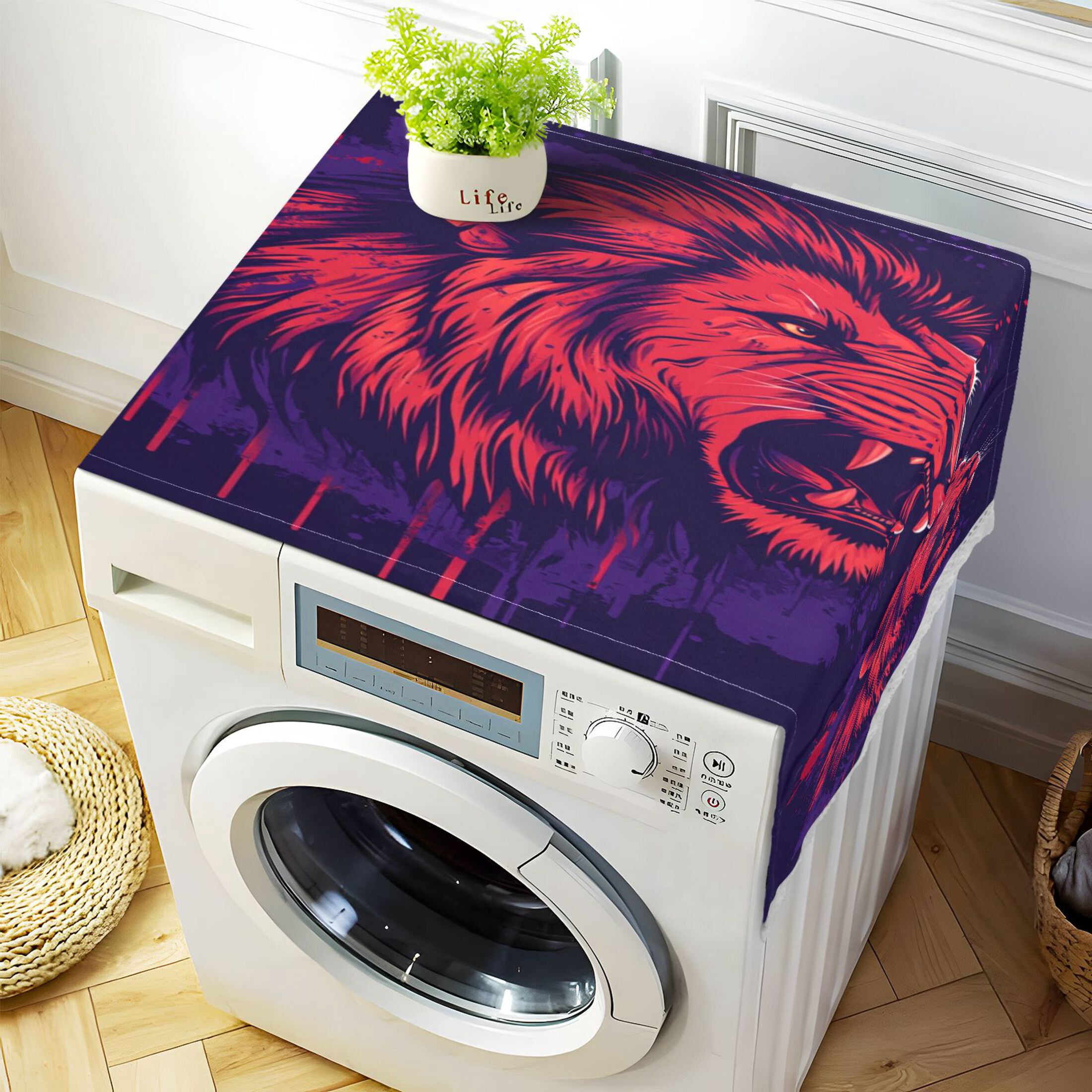 WOBOGO Angry Red Lion Pattern Washing Machine Cloth Dryer Refrigerator Top Cover Protective Non-Slip Mat For Kitchen Laundry