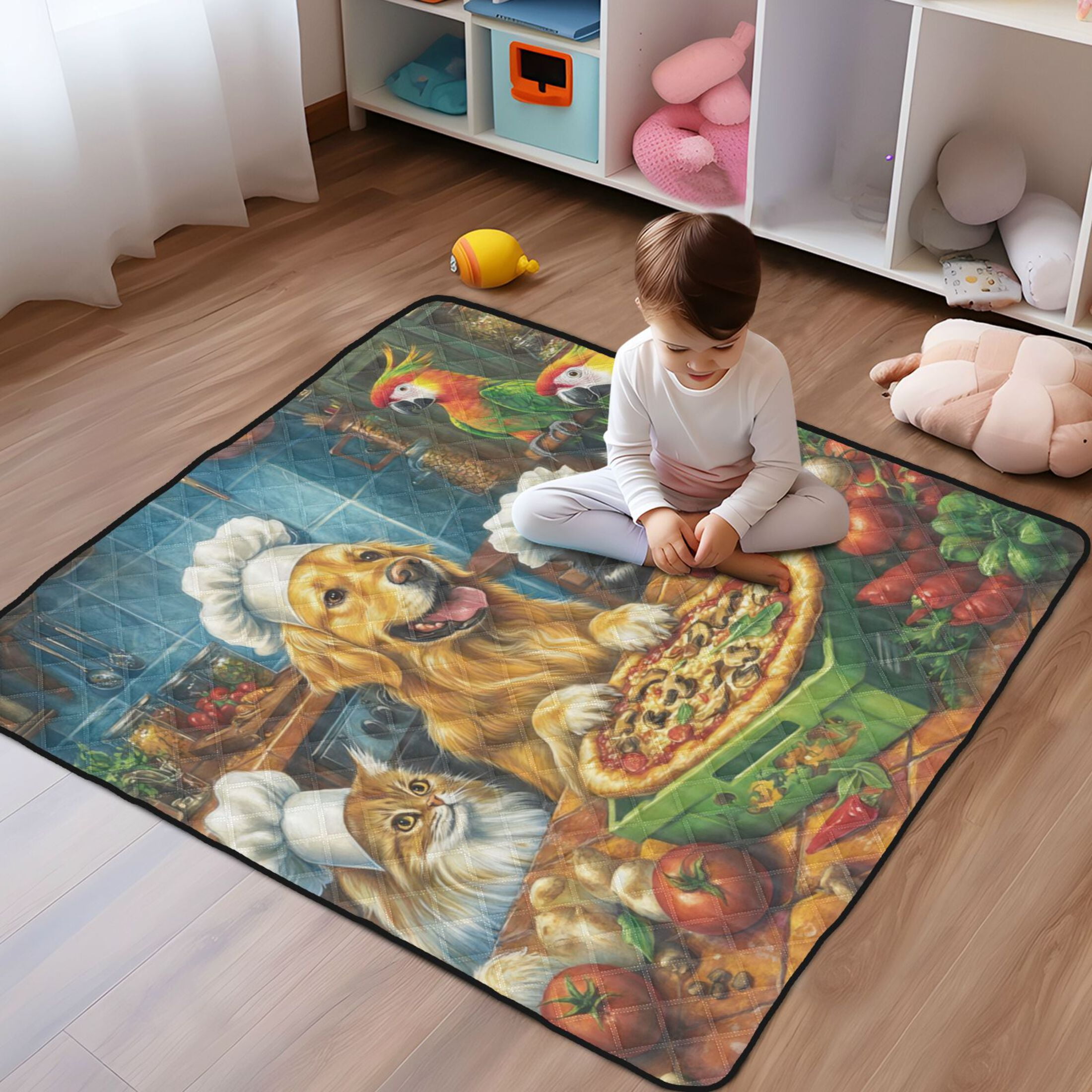 WOBOGO Animal Kitchen Baby Playmats Extra Large Waterproof Rollable Activity Pads for Toddlers 50×50inch