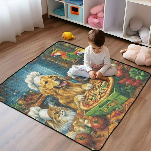 WOBOGO Animal Kitchen Baby Playmats Extra Large Waterproof Rollable Activity Pads for Toddlers 5050inch