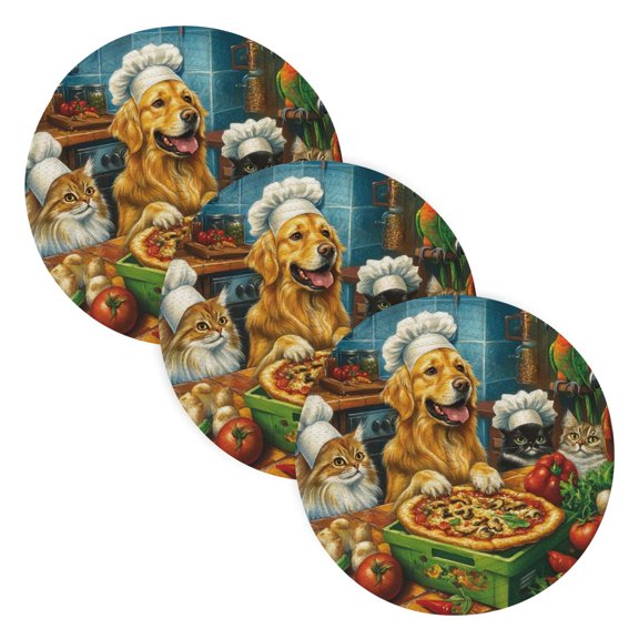 WOBOGO Animal Kitchen Coil Placemats 3pcs Resistant Hot Pads Mat for Table Counter Cooking Potholder 15in