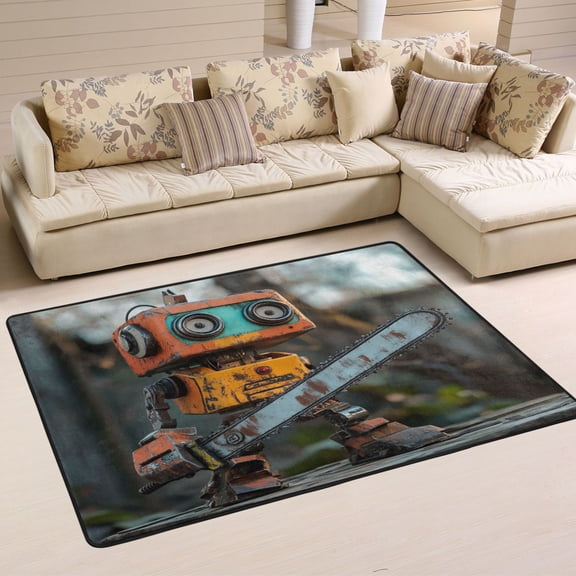 WOBOGO Animated Chainsaw Robot Carpet Non-Slip Rugs Soft Doormat 36×24in Living Dining Room Bedroom Decorative