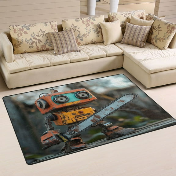 WOBOGO Animated Chainsaw Robot Carpet Non-Slip Rugs Soft Doormat 60×39in Living Dining Room Bedroom Decorative