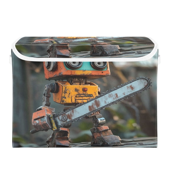 WOBOGO Animated Chainsaw Robot Large Collapsible Storage Box Flip Lid Fabric Decorative Organizer Container Basket with Handles 16.512.611.8in