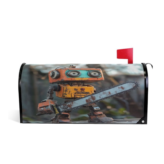 WOBOGO Animated Chainsaw Robot Mailbox Cover Magnetic for Garden Yard Home Decor Standard Size 20.7×18.03in