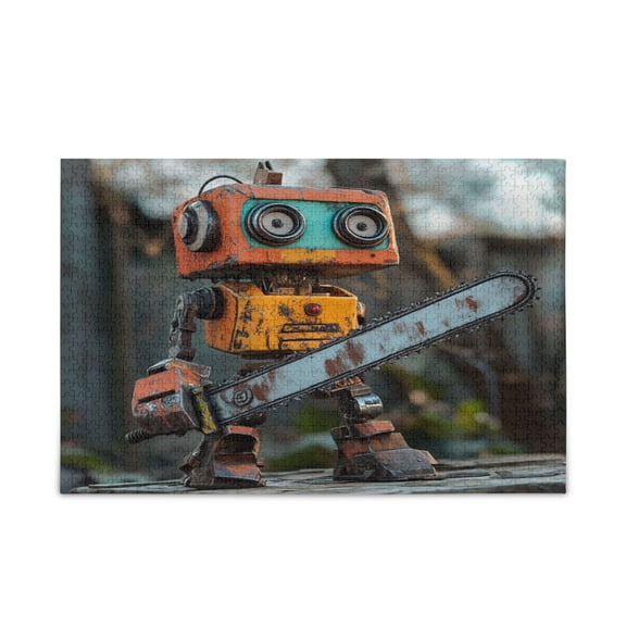WOBOGO Animated Chainsaw Robot Puzzle Challenge 500 Piece Jigsaw Suitable for Game Night Finished Size 20.5 x 14.9in