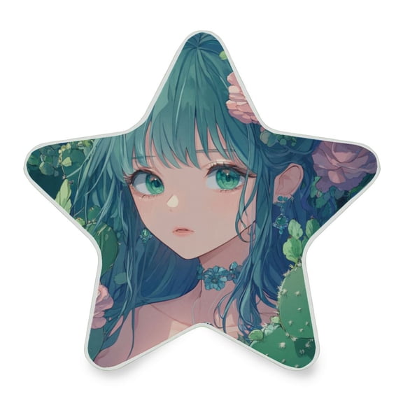 WOBOGO Anime Cactus Lass LED Star Night Light 0.2 Watt Wall Plug Dusk to Dawn Auto Switch Adjustable Brightness Soft White Light