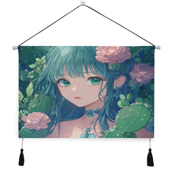 WOBOGO Anime Cactus Lass Living Room Canvas Wall Art Bedroom Study Framed Canvas Print Artwork Home Office Decorations 24.516.7in