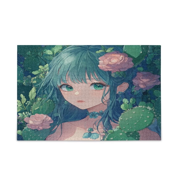 WOBOGO Anime Cactus Lass Puzzle Challenge 1000 Piece Jigsaw Suitable for Game Night Finished Size 29.5 x 19.7in