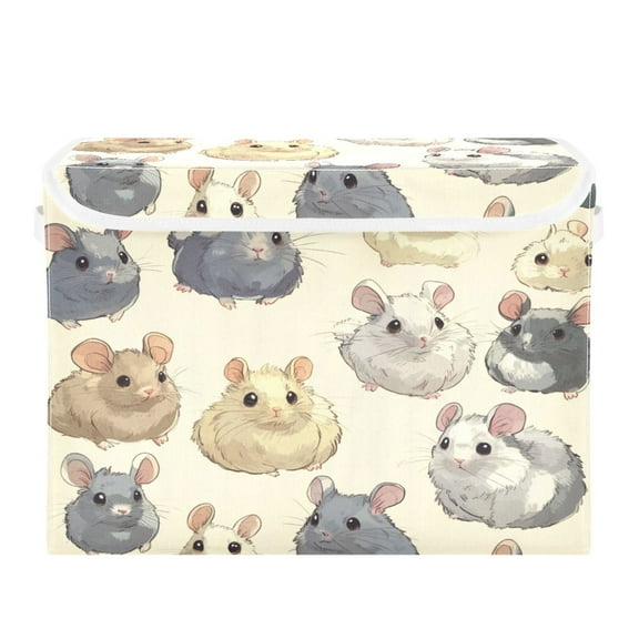 WOBOGO Anime Chinchilla Large Collapsible Storage Box Flip Lid Fabric Decorative Organizer Container Basket with Handles 16.512.611.8in